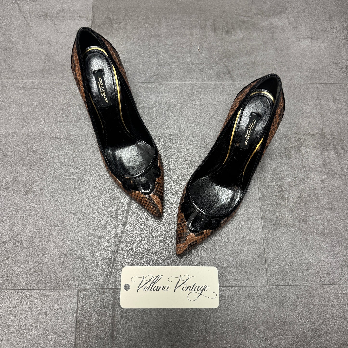 Dolce & Gabbana Brown Python Point-Toe Heels