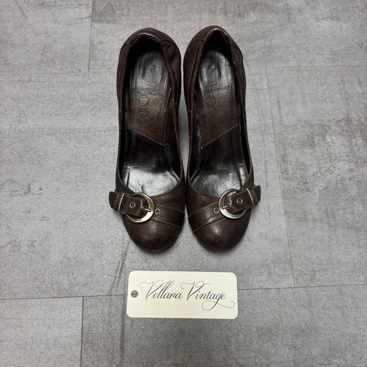 Brown Dior Gaucho Buckle Stiletto Heels