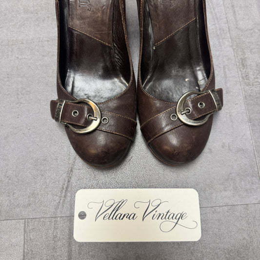 Brown Dior Gaucho Buckle Stiletto Heels