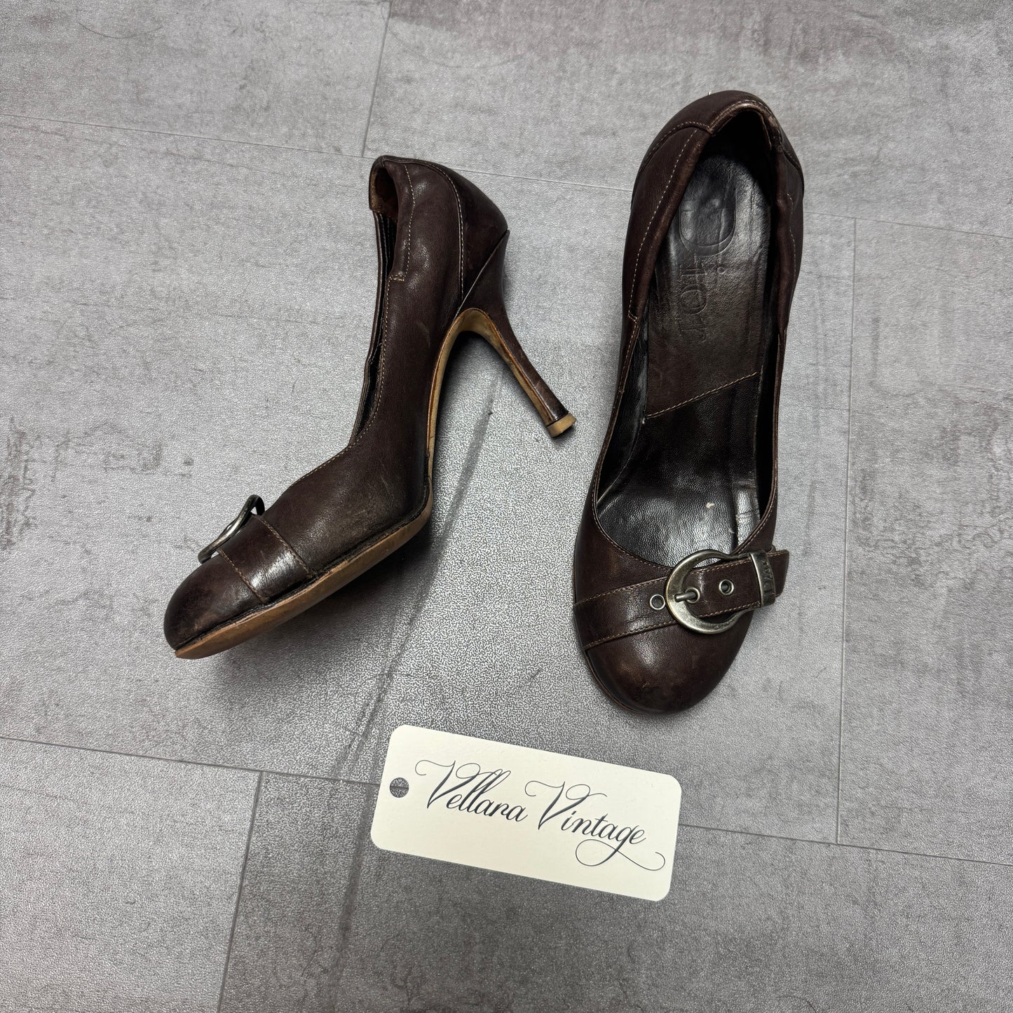 Brown Dior Gaucho Buckle Stiletto Heels