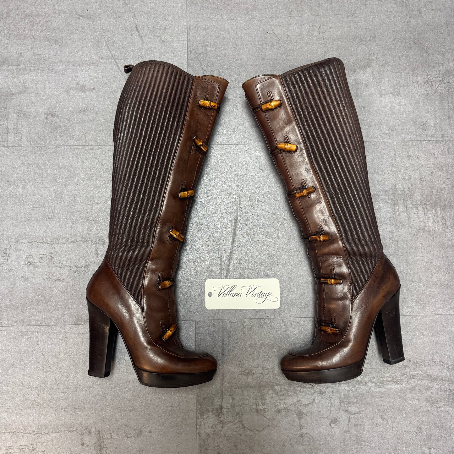Gucci Bamboo Accent Brown Leather Boots