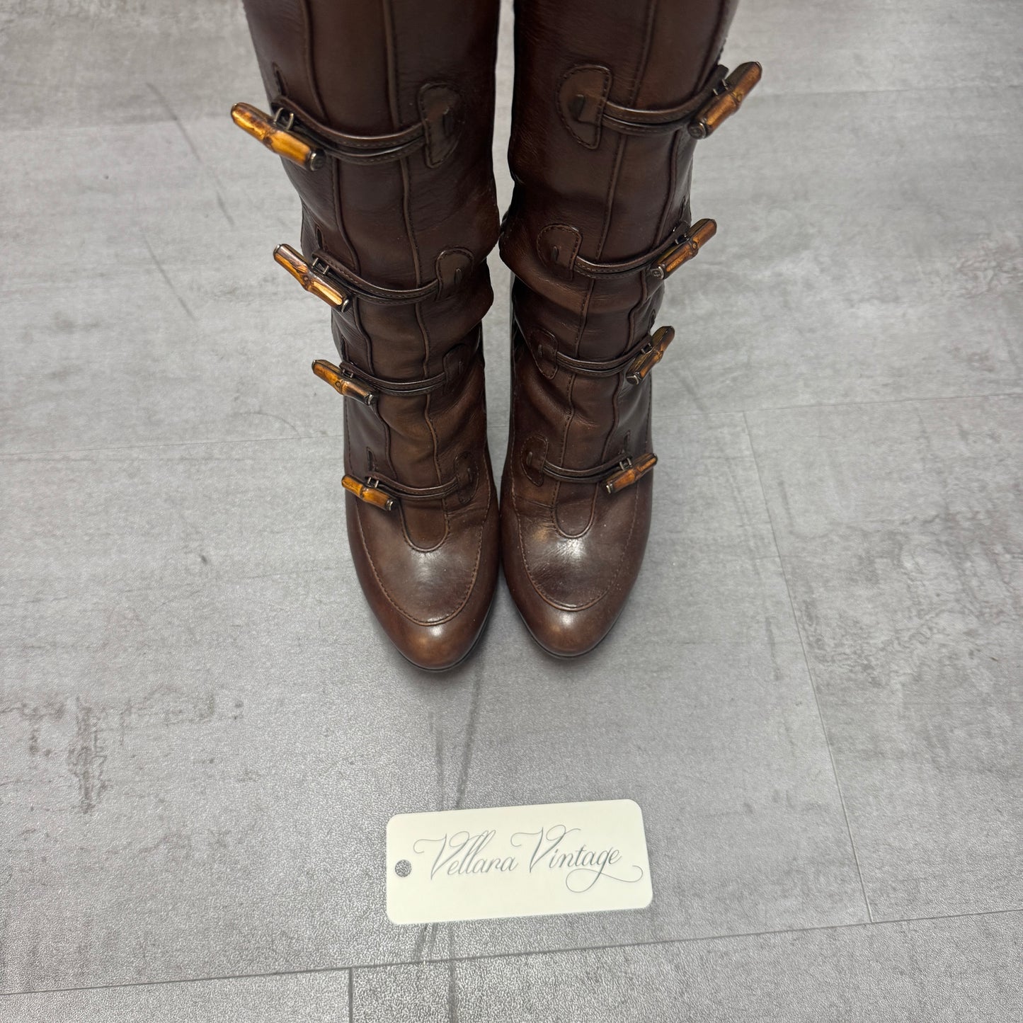 Gucci Bamboo Accent Brown Leather Boots