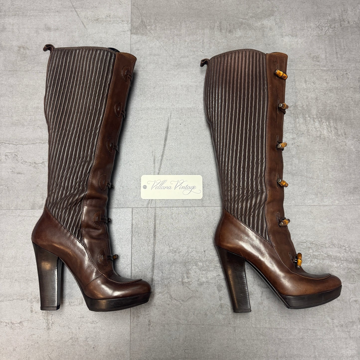 Gucci Bamboo Accent Brown Leather Boots