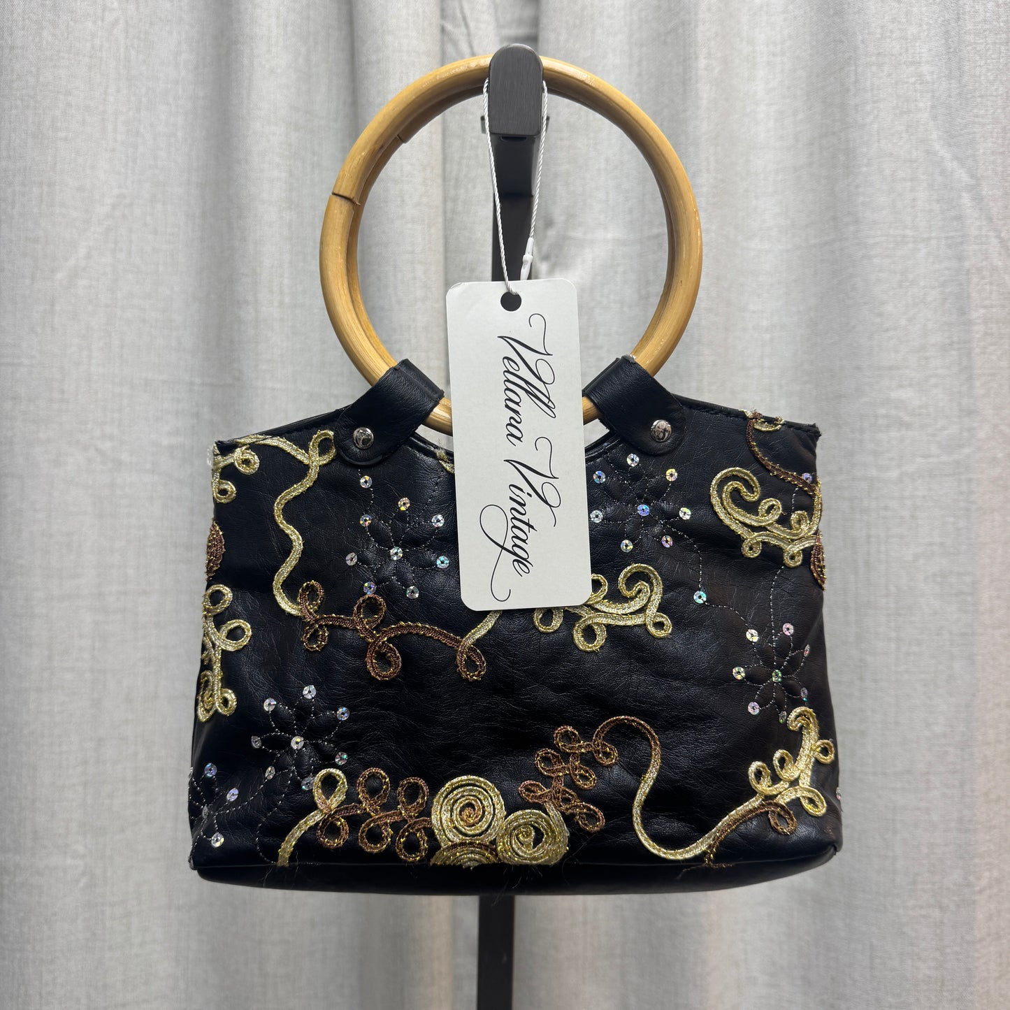 Bamboo Handle Satin Embroidered Purse