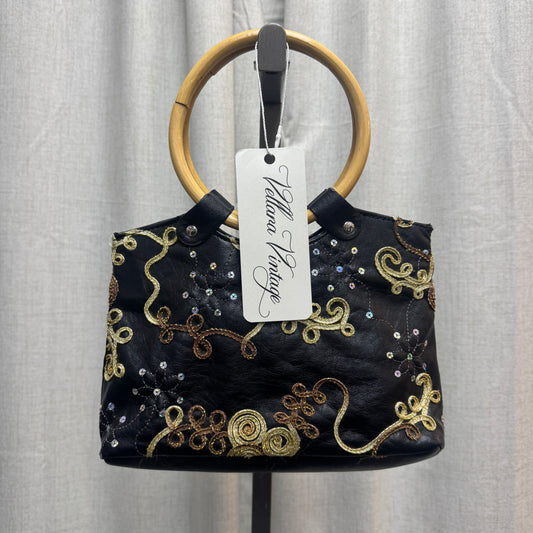Bamboo Handle Satin Embroidered Purse