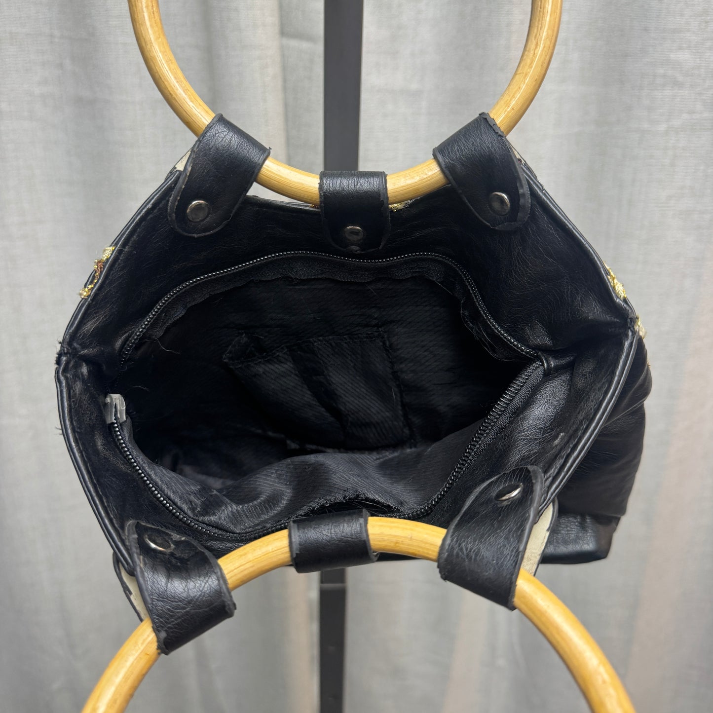Bamboo Handle Satin Embroidered Purse