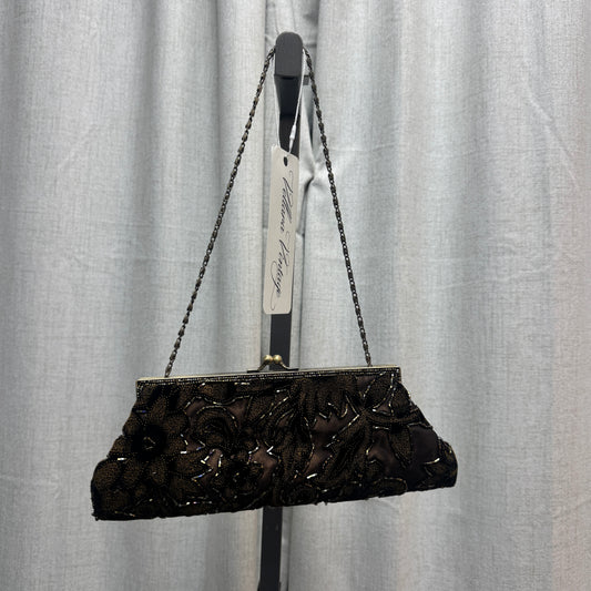 Black Beaded Floral Clasp Evening Purse