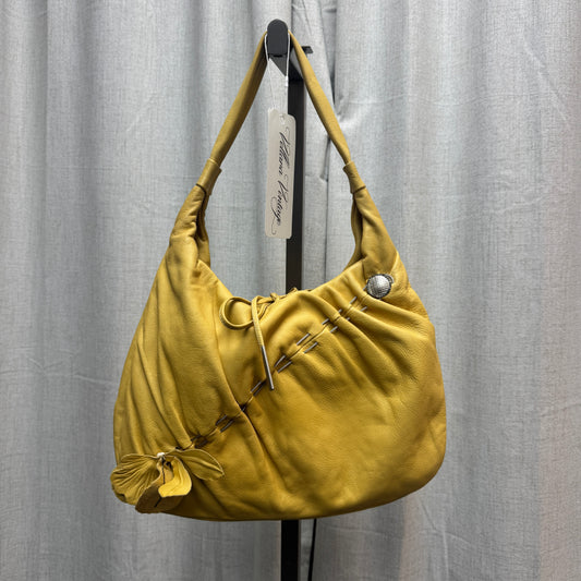 Yellow Leather Tie Floral Shoulder Bag
