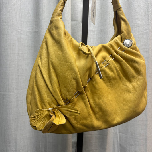 Yellow Leather Tie Floral Shoulder Bag