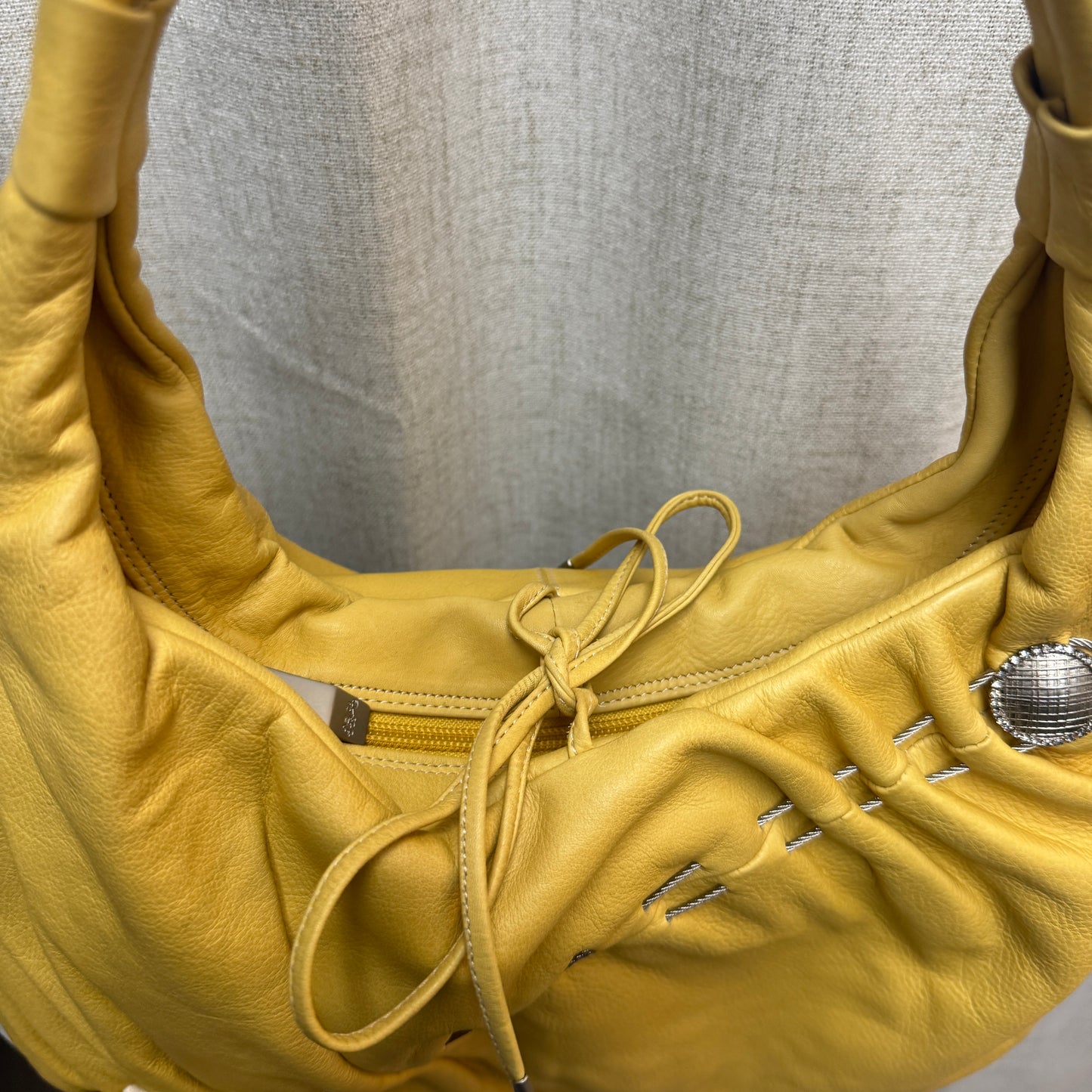 Yellow Leather Tie Floral Shoulder Bag