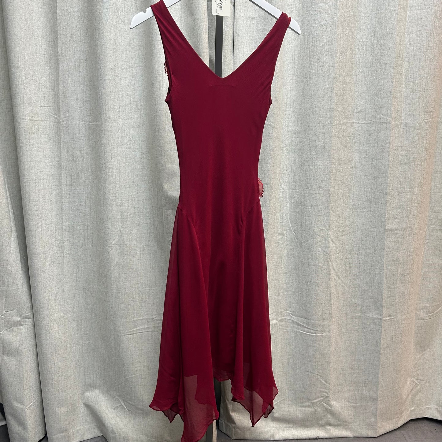 Red Silk Rosette Midi Dress