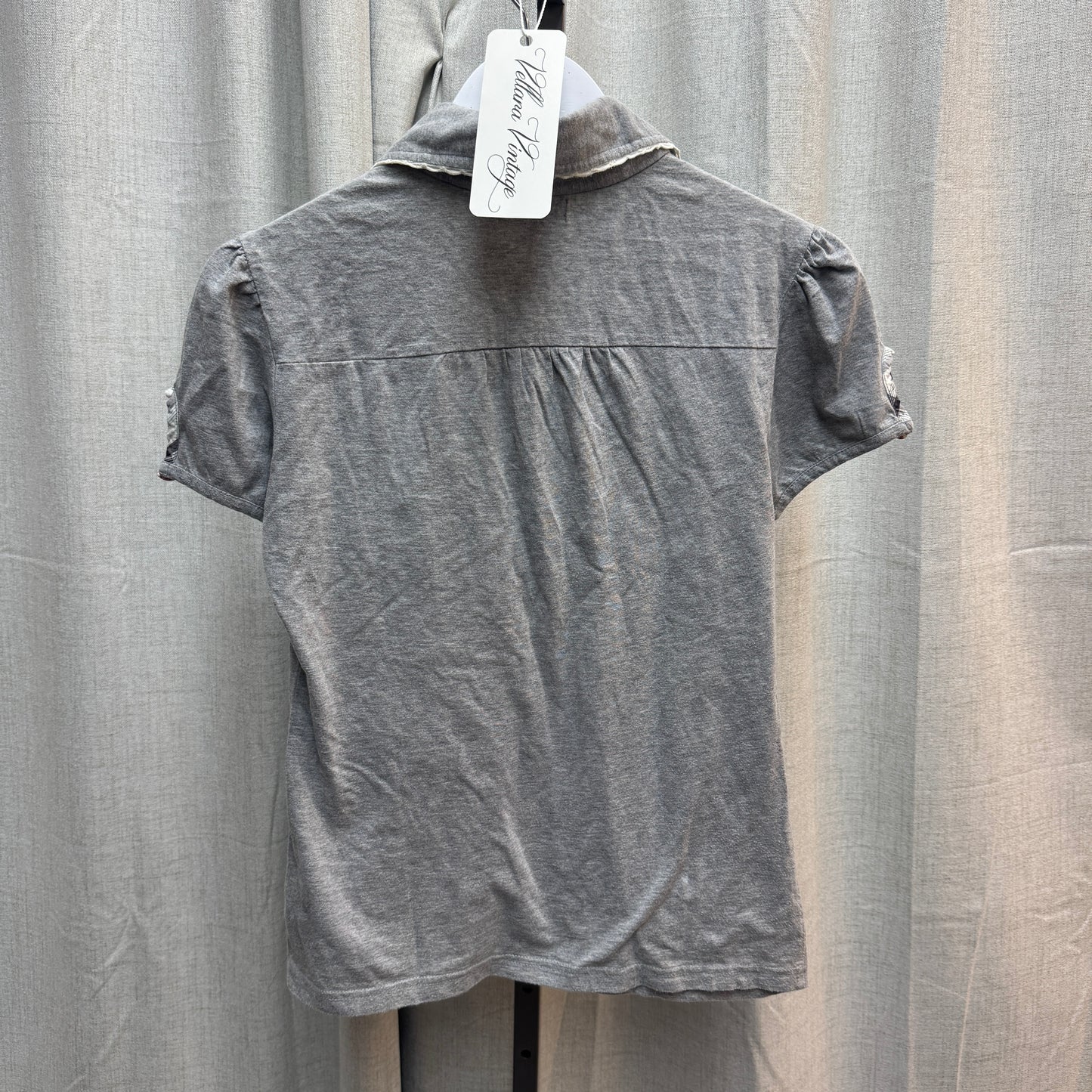 Gray Button Embellished Polo Short Sleeve Top
