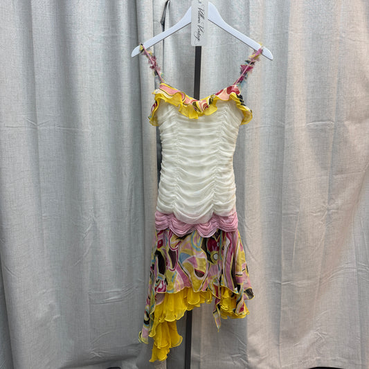 Nina Austin Silk Ruffled Multicolor Midi Dress