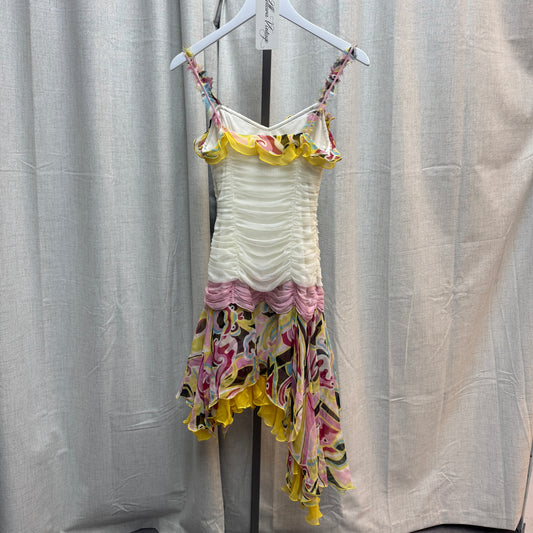 Nina Austin Silk Ruffled Multicolor Midi Dress