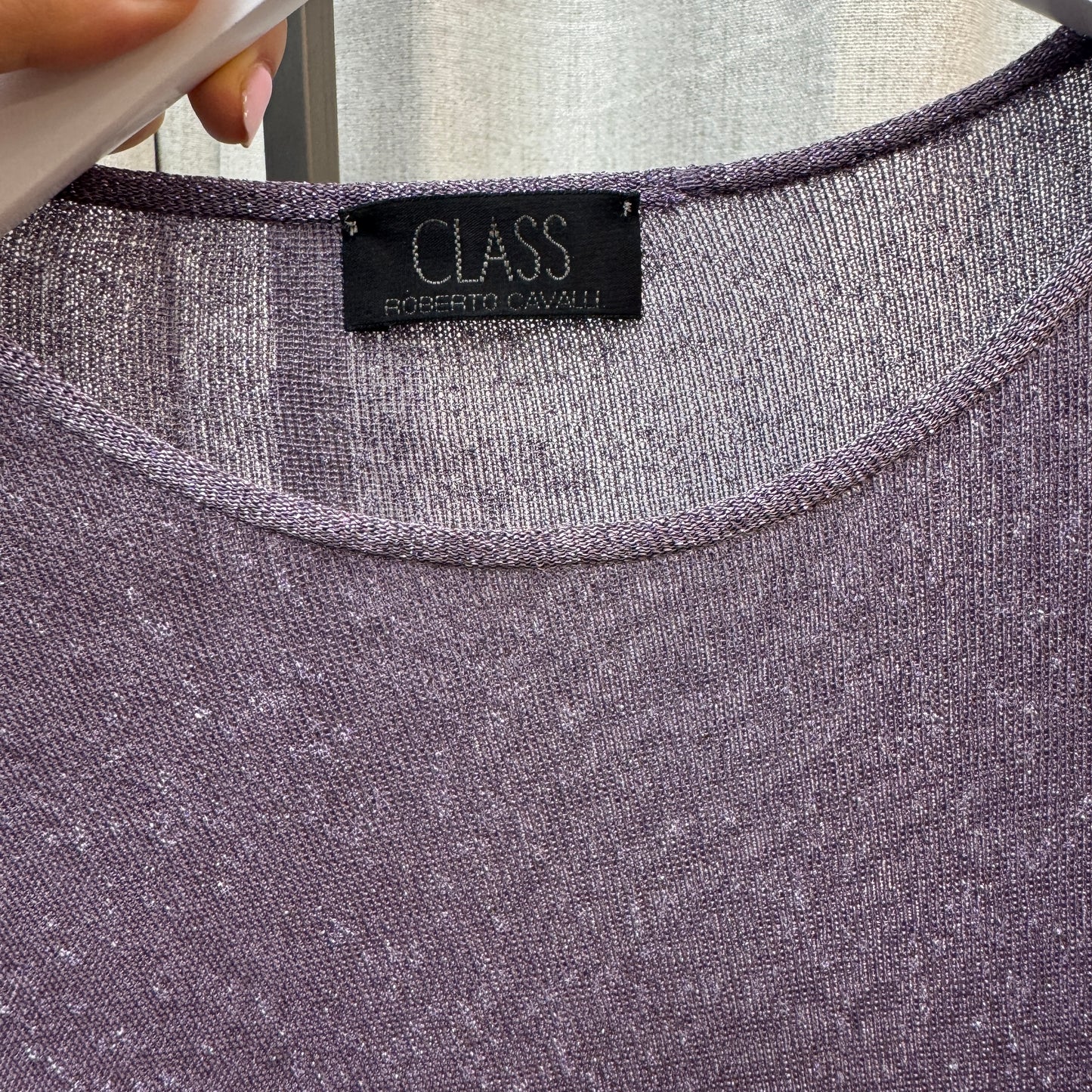 Class by Roberto Cavalli Shimmery Purple Short Sleeve Top