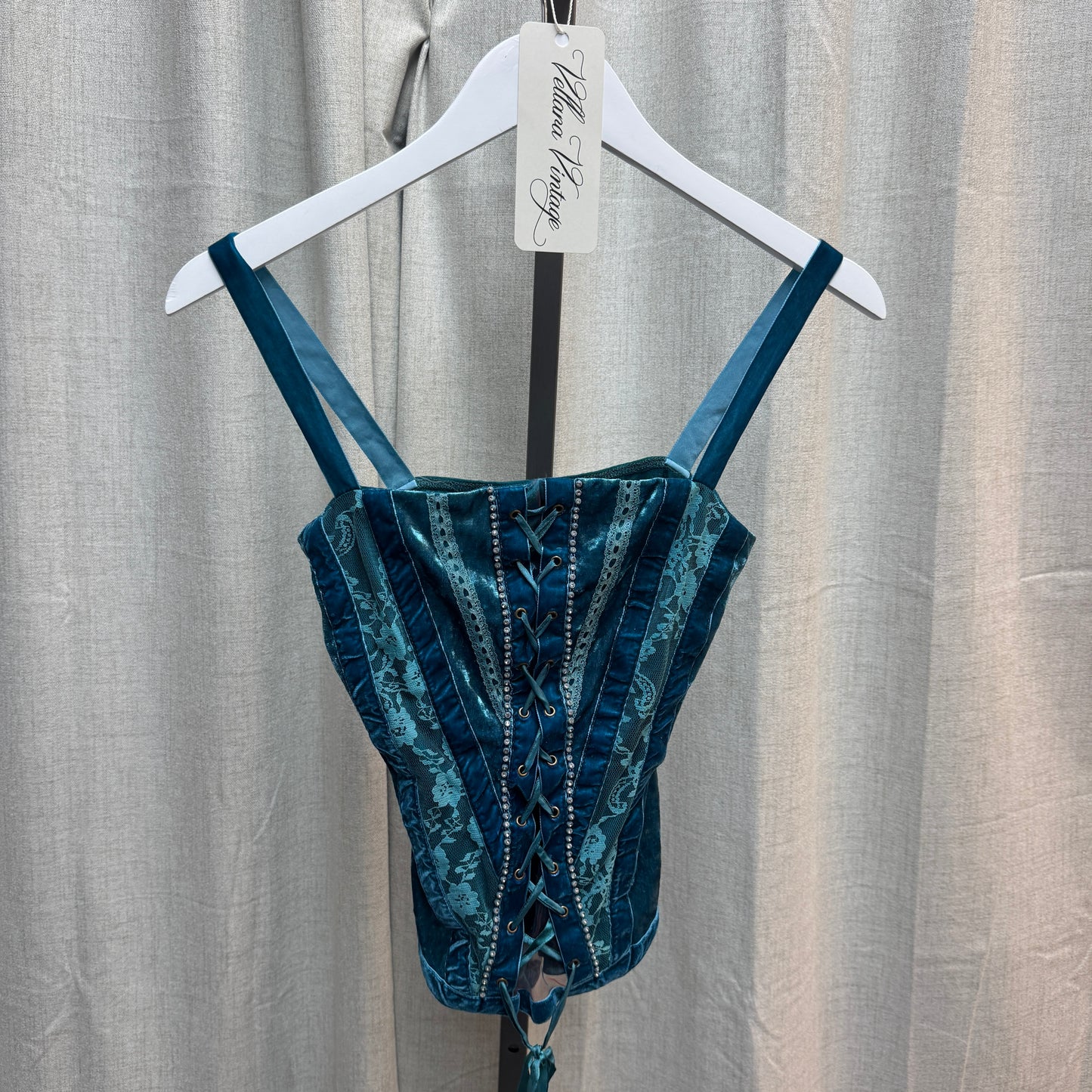 Turquoise Velvet Corset-Style Top