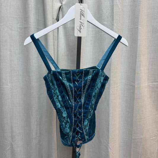 Turquoise Velvet Corset-Style Top