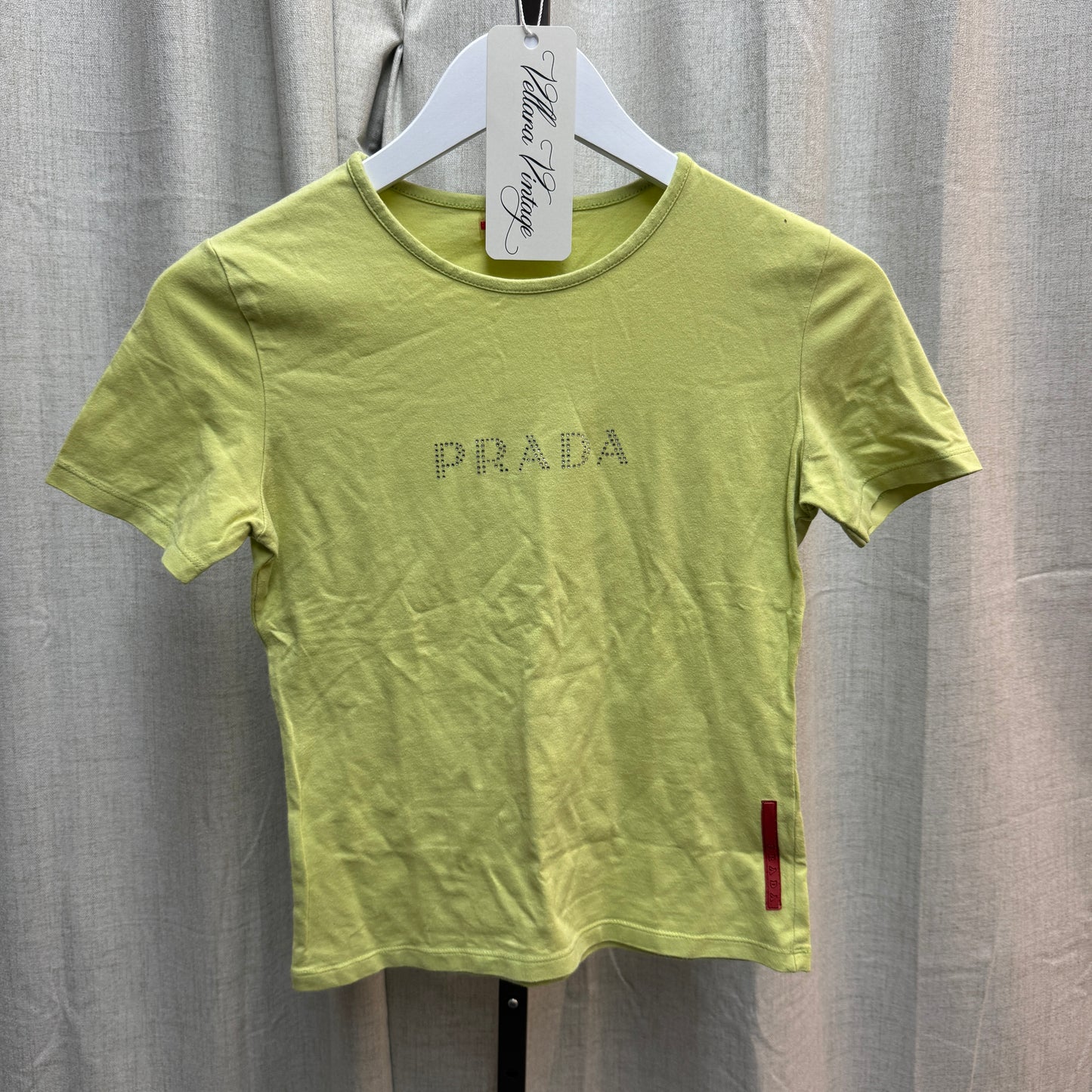 Prada Green Bedazzled Cropped Short Sleeve Tee