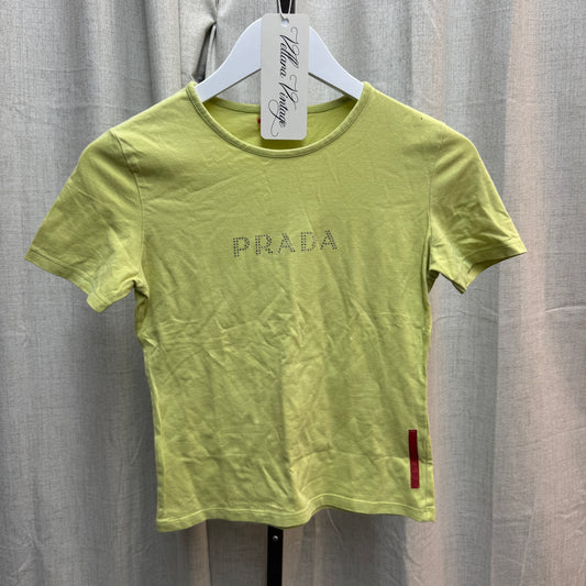 Prada Green Bedazzled Cropped Short Sleeve Tee