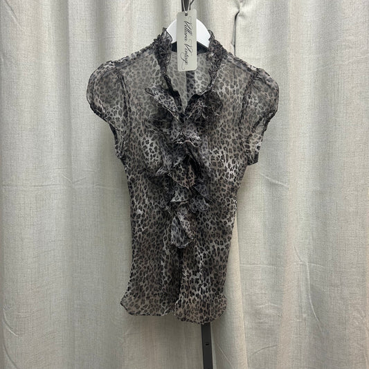 Sheer Gray Cheetah Print Ruffle Blouse