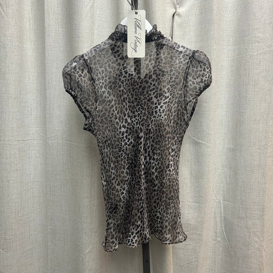 Sheer Gray Cheetah Print Ruffle Blouse