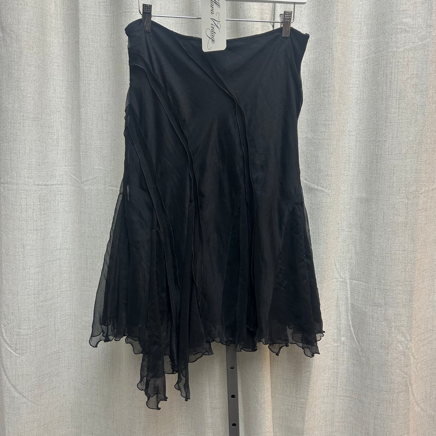 Black Ruffle Asymmetrical Midi Skirt