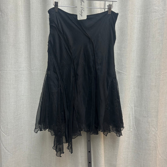 Black Ruffle Asymmetrical Midi Skirt