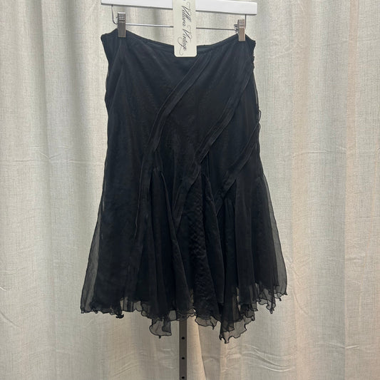 Black Ruffle Asymmetrical Midi Skirt