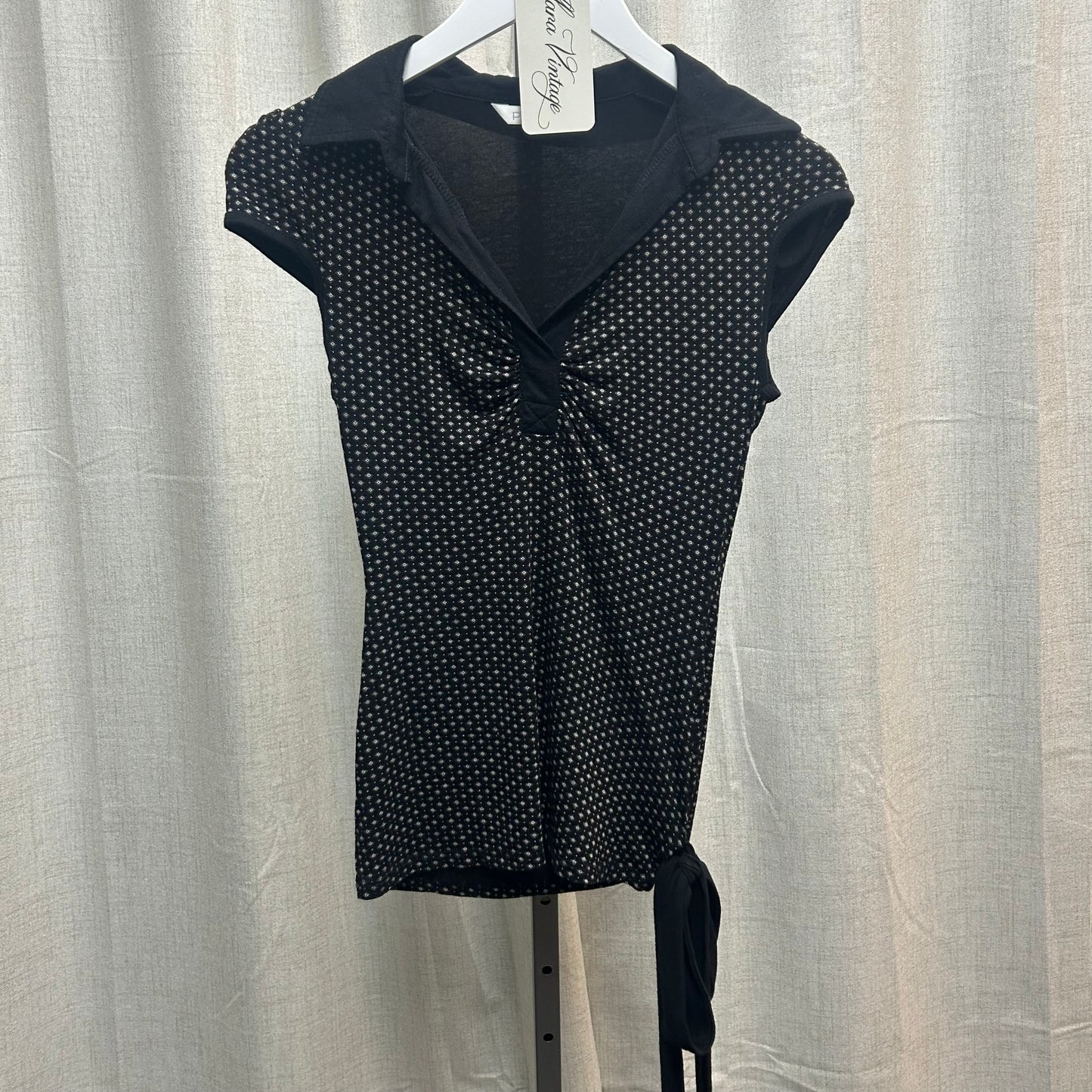 Patterned Bow Tie Short Sleeve Blouse