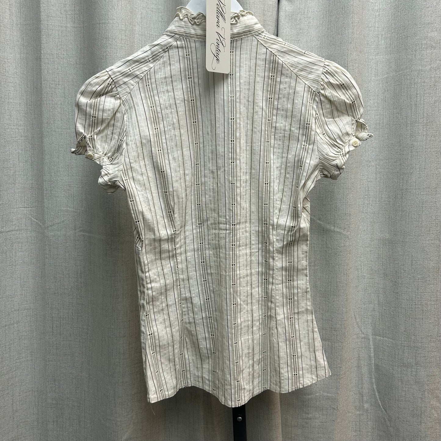 Etam Striped White Ruffle Short Sleeve Blouse