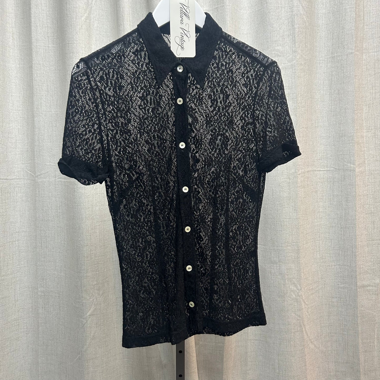 D&G Black Lace Short Sleeve Button-Up Blouse