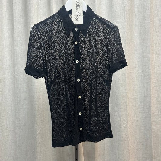 D&G Black Lace Short Sleeve Button-Up Blouse
