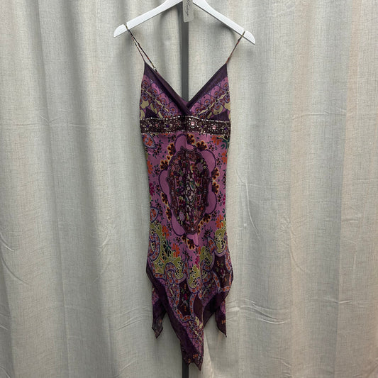 Alain Manoukian Purple Silk Bandana Abstract Midi Dress