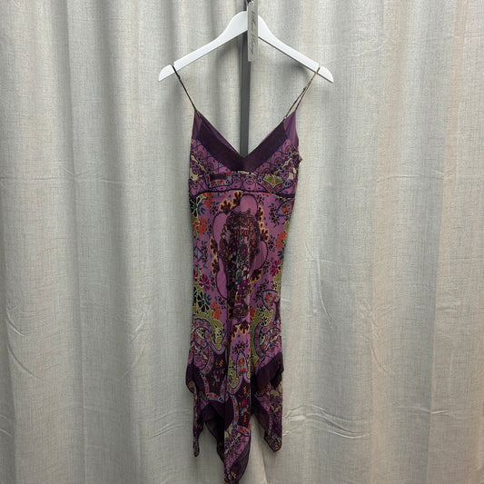 Alain Manoukian Purple Silk Bandana Abstract Midi Dress