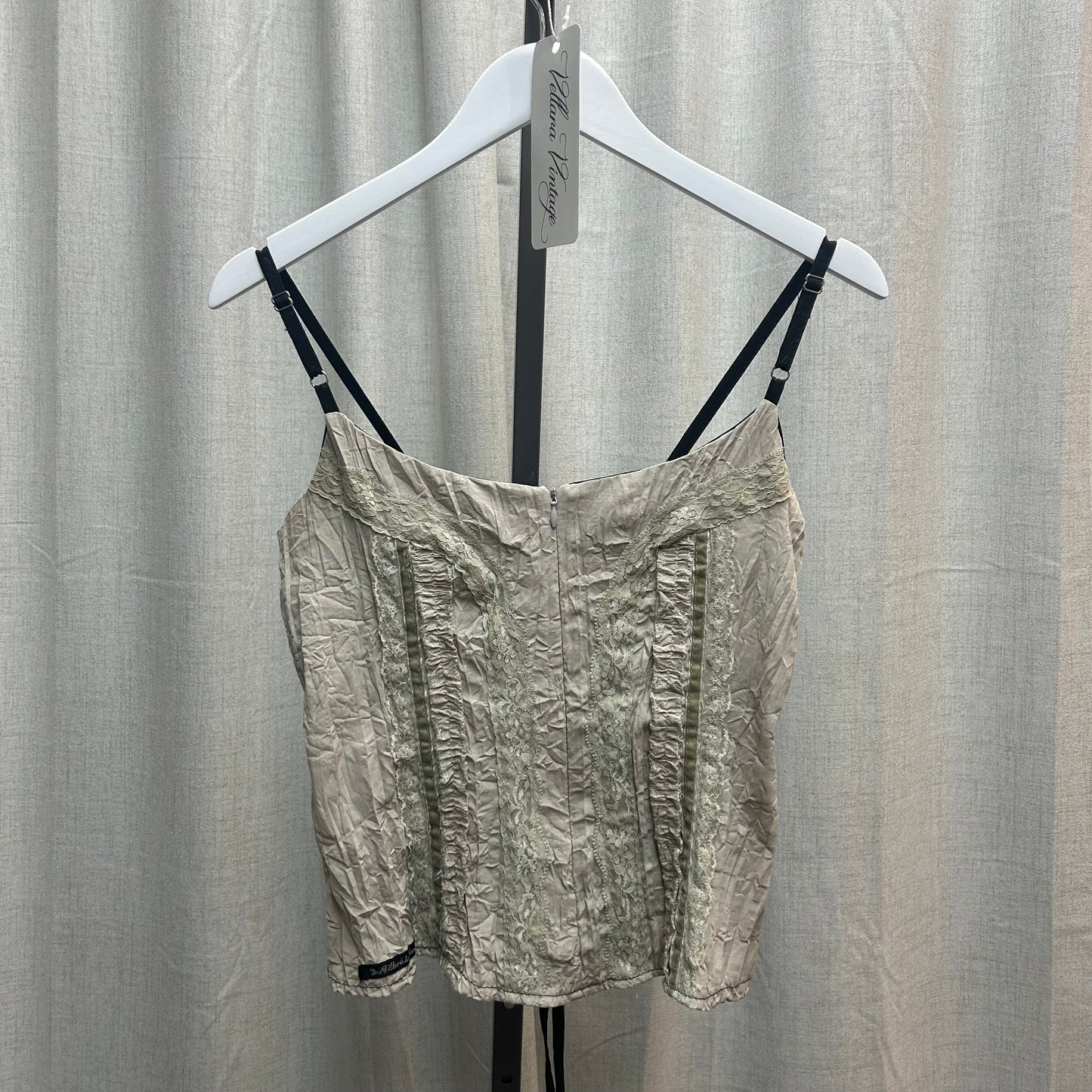 Tan Patterned Corset-Style Tank Top