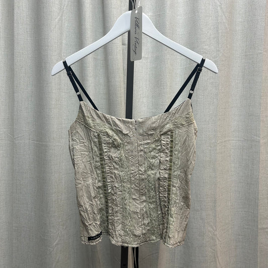 Tan Patterned Corset-Style Tank Top