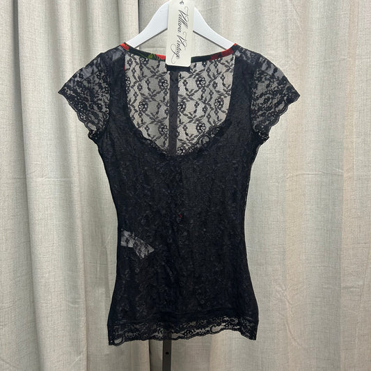 D&G Black Lace Floral Button Short Sleeve Top