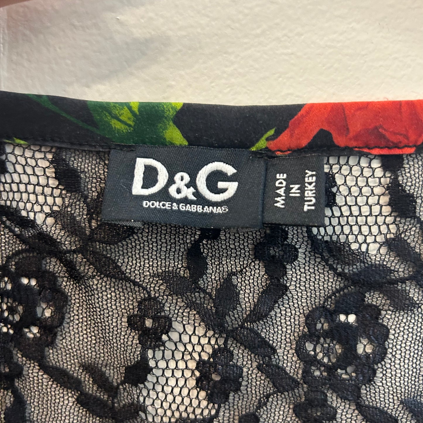 D&G Black Lace Floral Button Short Sleeve Top