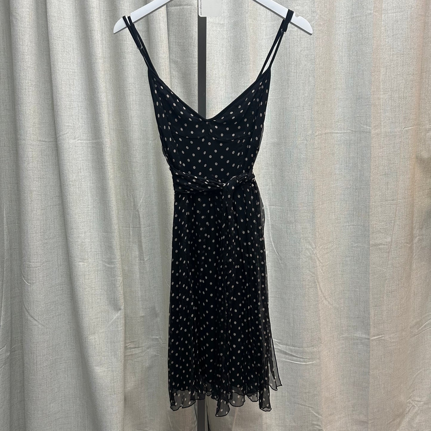 Polka Dot Silk V-Neck Tie Belt Midi Dress
