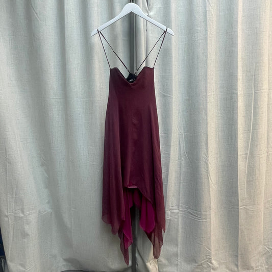 Betsey Johnson Magenta 100% Silk Asymmetrical Him Midi Dress