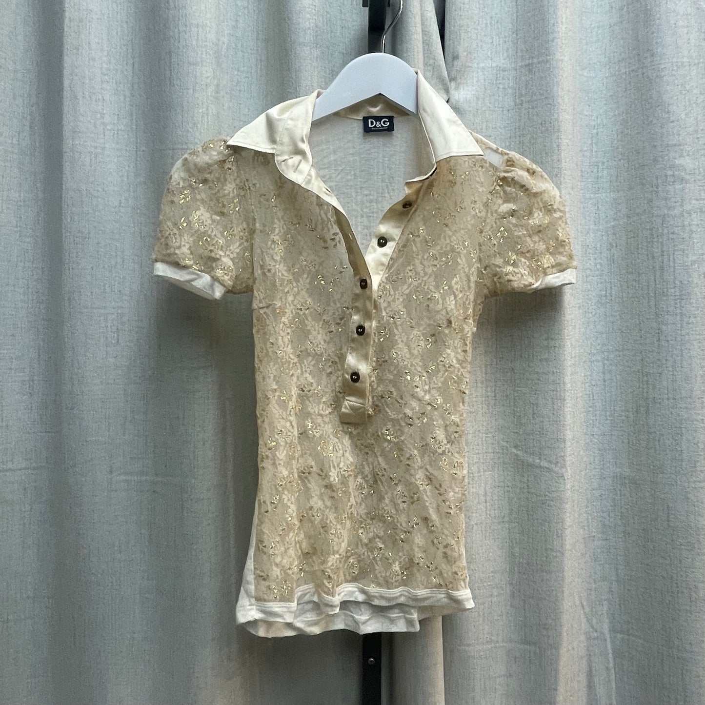 D&G Cream & Gold Lace Polo Blouse