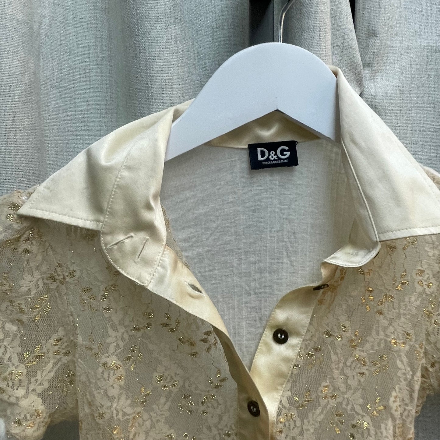 D&G Cream & Gold Lace Polo Blouse