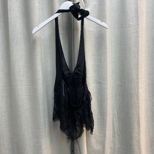 Black Beaded Babydoll Halter Tank Top