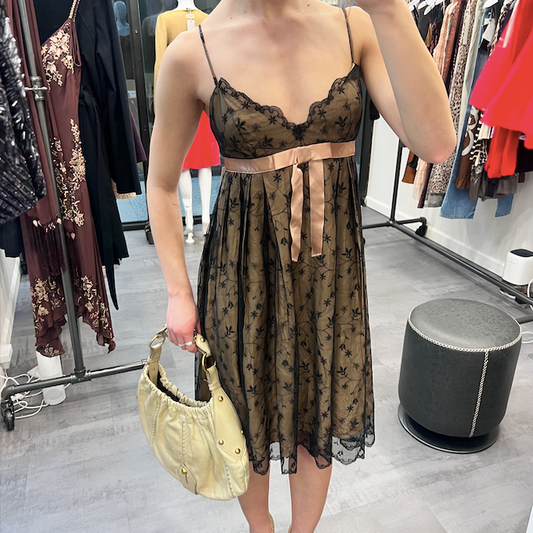 Lace and Ribbon Knee-Length Dress