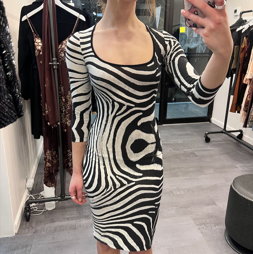 Cavalli Zebra Stripe Bodycon Midi Dress