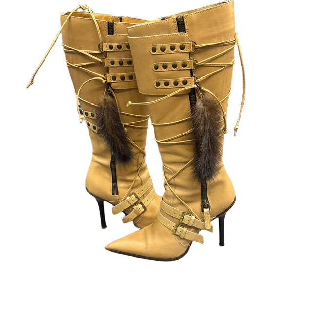 Cesare Paciotti Pointed Toe Rabbit Tail Heel Boots