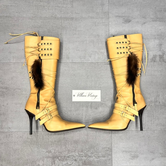 Cesare Paciotti Pointed Toe Rabbit Tail Heel Boots