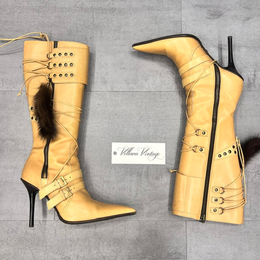 Cesare Paciotti Pointed Toe Rabbit Tail Heel Boots