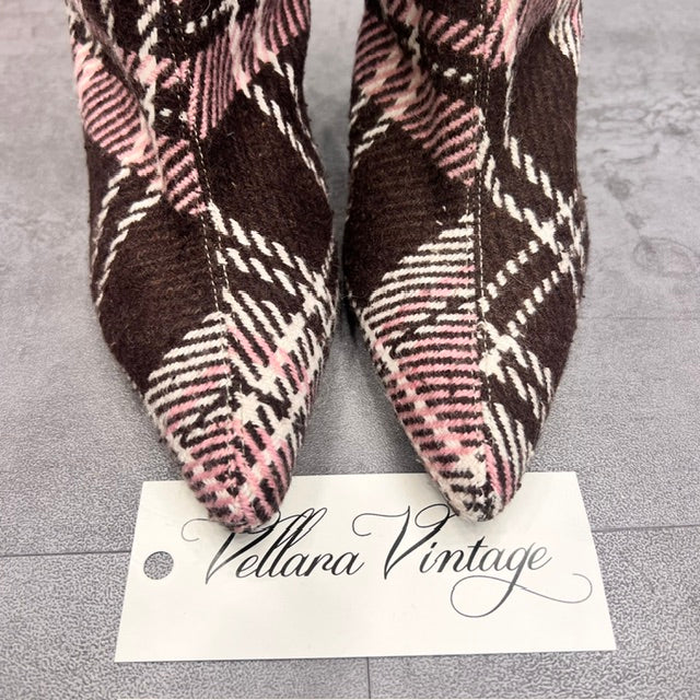 Pink and Brown Plain Pointed Toe Kitten Heel Boots